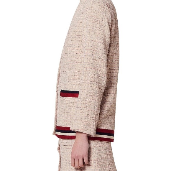 Sandro Adelaide Stripe-Trimmed Tweed Jacket Blazer Skirt Set in Blush 36, 2 - Picture 3 of 10